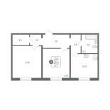 2-комнатная, 67.7 м², жилая: 32.9 м², кухня: 12.4 м²