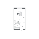 Студия, 26.2 м², жилая: 12.2 м², кухня: 6 м²