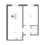1-комнатная, 58 м², жилая: 18.2 м², кухня: 31.6 м²