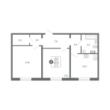 2-комнатная, 67.5 м², жилая: 32.9 м², кухня: 12.4 м²